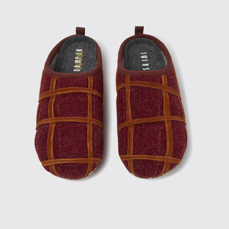 Overhead view of Twins Burgundy wool women’s slippers