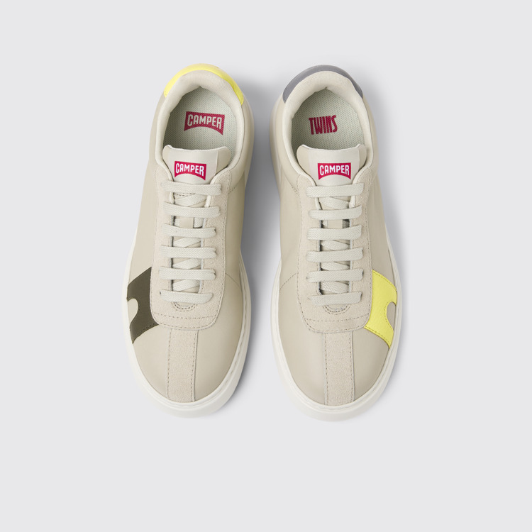 Overhead view of Twins Gray leather and nubuck sneakers for women