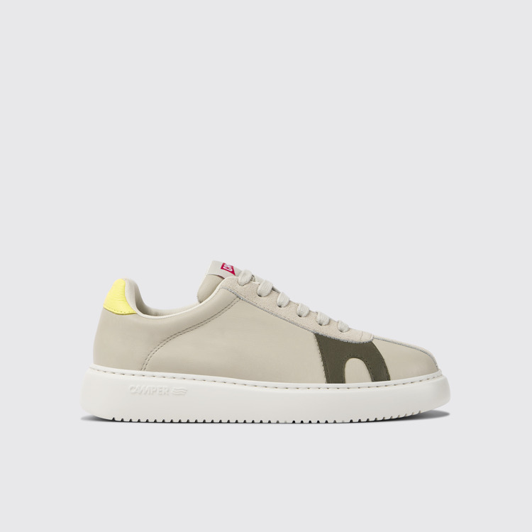 Side view of Twins Gray leather and nubuck sneakers for women