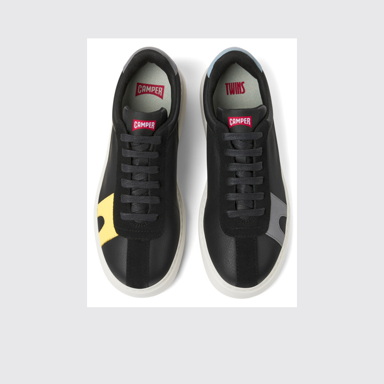 Overhead view of Twins Black leather and nubuck sneakers for women