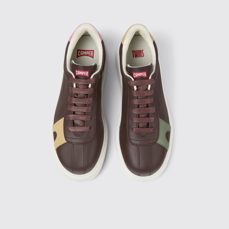 Overhead view of Twins Brown leather and nubuck sneakers for women