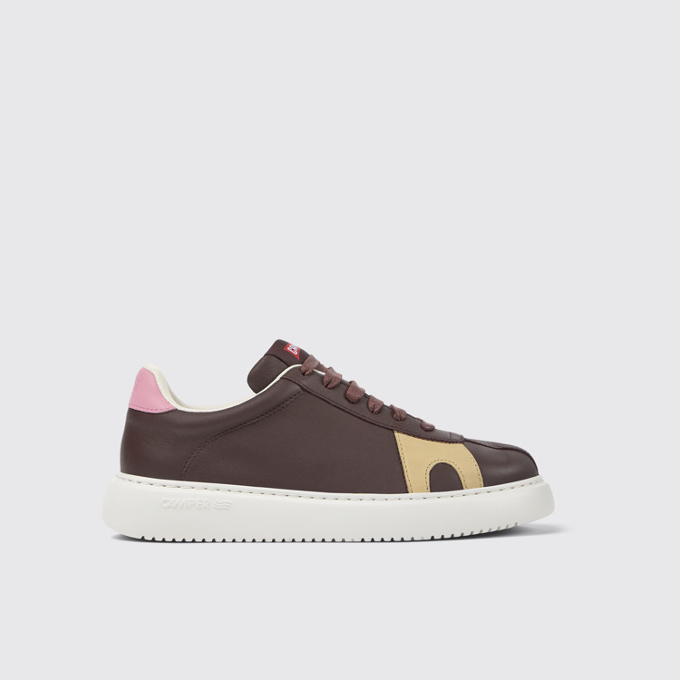 Side view of Twins Brown leather and nubuck sneakers for women