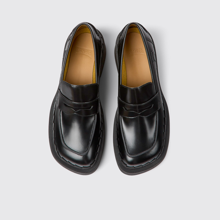 Overhead view of Taylor Black leather loafers for women