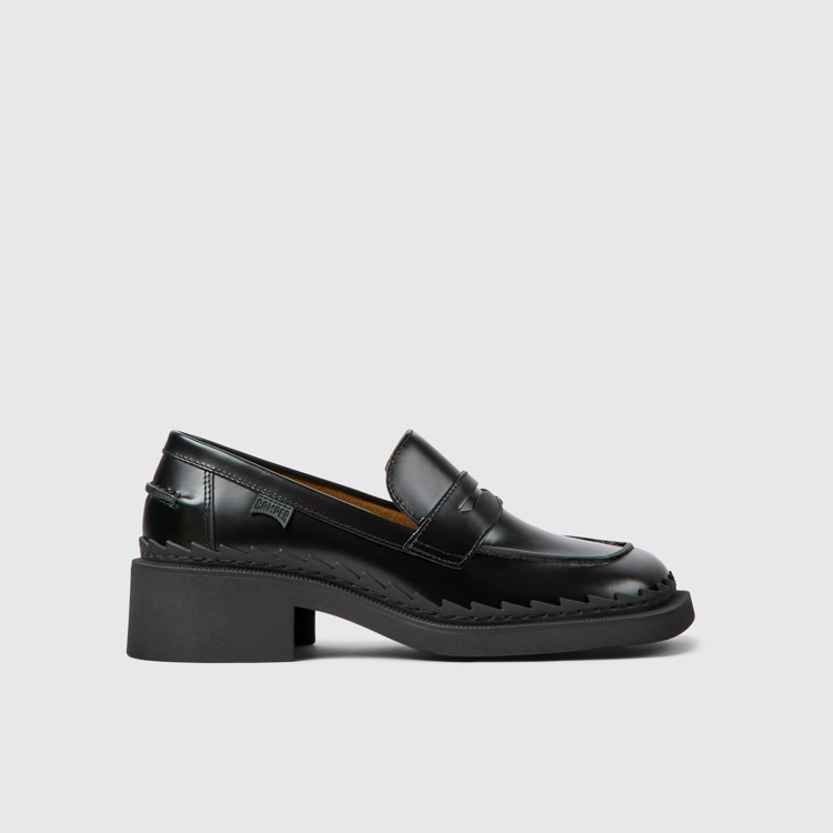 Side view of Taylor Black leather loafers for women