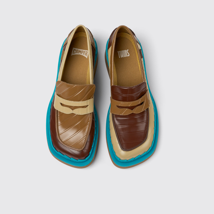 Overhead view of Twins Multicolored leather loafers for women