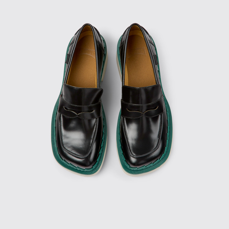 Overhead view of Taylor Black leather loafers for women