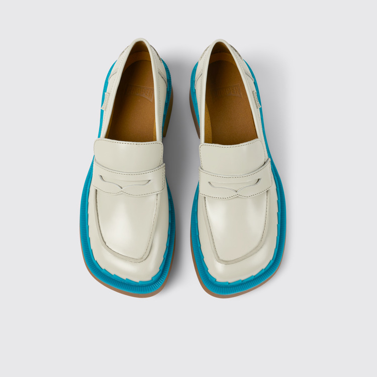 Overhead view of Taylor Gray and blue leather loafers for women