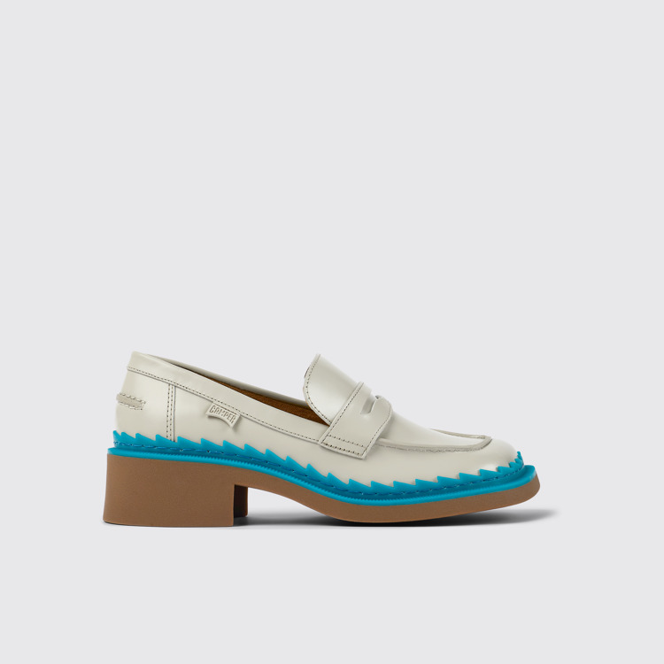 Side view of Taylor Gray and blue leather loafers for women