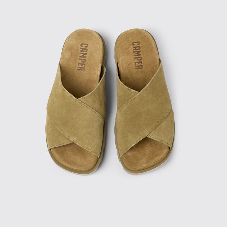 มุมมองด้านบนของ Brutus Sandal รองเท้าแตะสายไขว้หนังนูบัคสีน้ำตาลสำหรับผู้หญิง