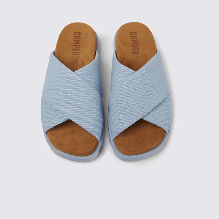 Overhead view of Brutus Sandal Light blue recycled cotton sandals for women