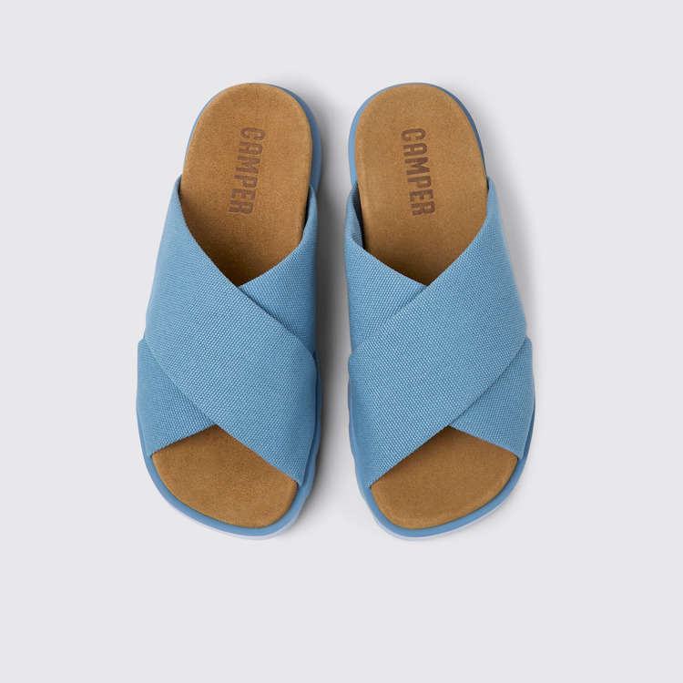 Overhead view of Brutus Sandal Blue recycled cotton sandals for women