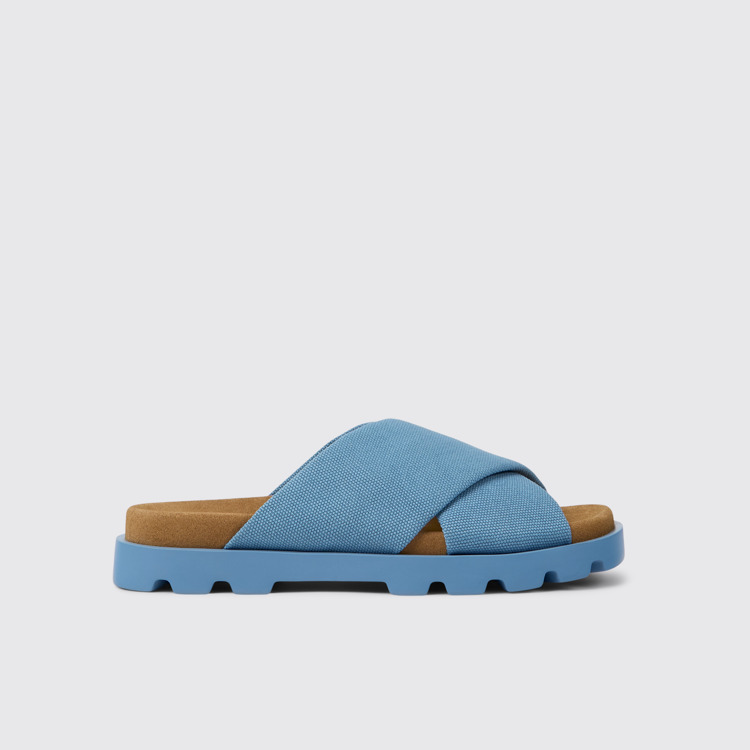 Side view of Brutus Sandal Blue recycled cotton sandals for women