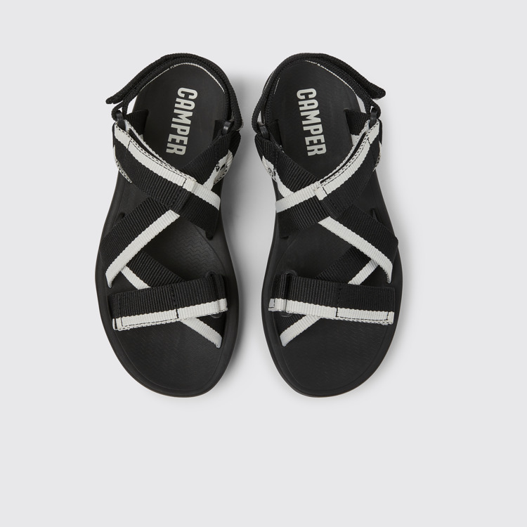 Overhead view of Match Black and white recycled PET sandals for women