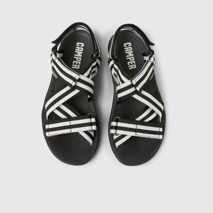 Overhead view of Match Black and white textile sandals for women