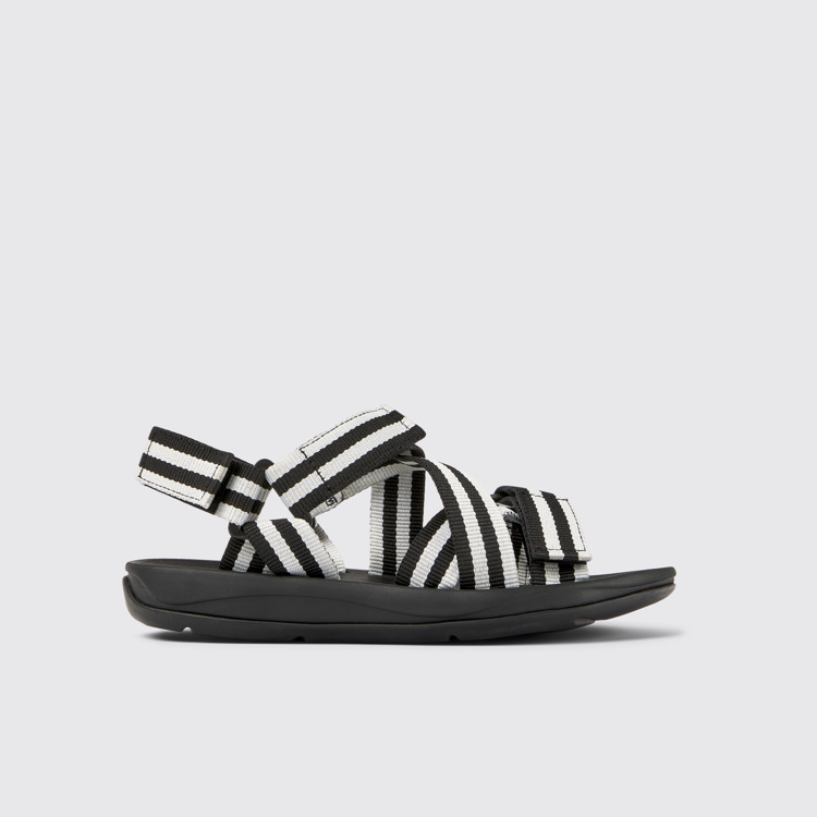 Side view of Match Black and white textile sandals for women