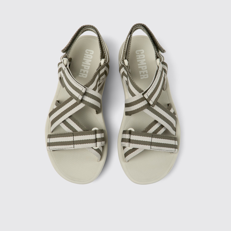 Overhead view of Match Gray and green textile sandals for women