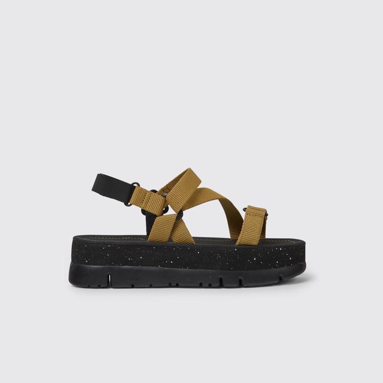 Side view of Oruga Up Brown recycled PET sandals for women