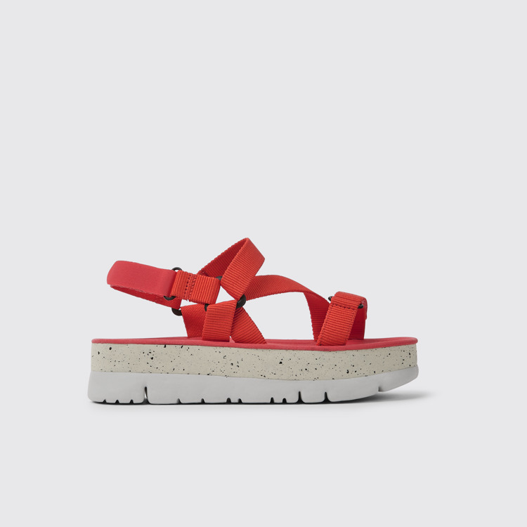 Side view of Oruga Up Red recycled PET sandals for women