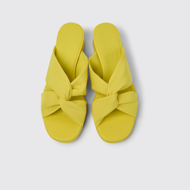 Overhead view of Katie Yellow recycled PET sandals for women