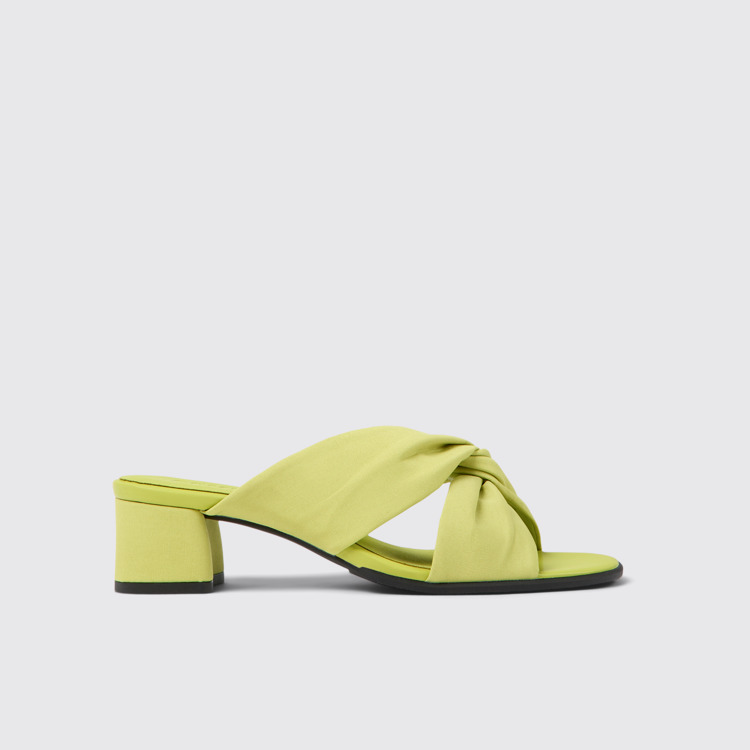 Side view of Katie Green textile sandals for women