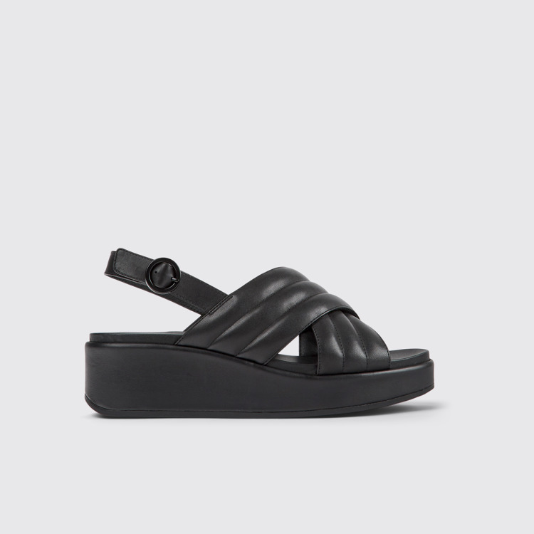 Side view of Misia Black leather sandals for women