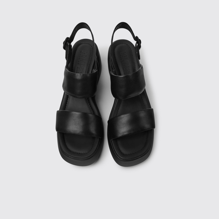 Overhead view of Kaah Black leather sandals for women