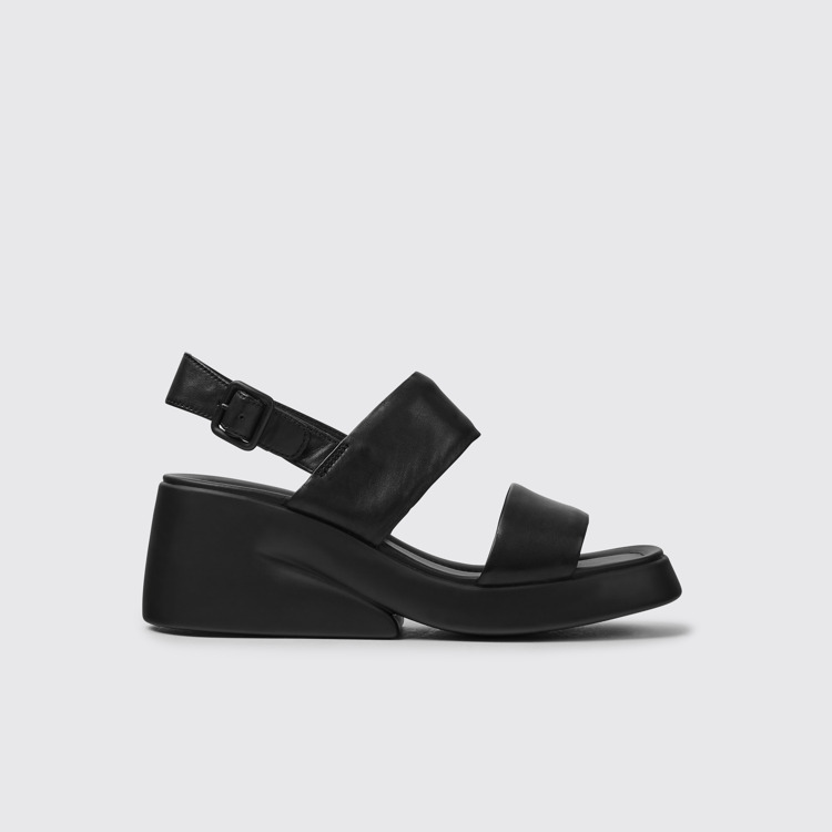 Side view of Kaah Black leather sandals for women