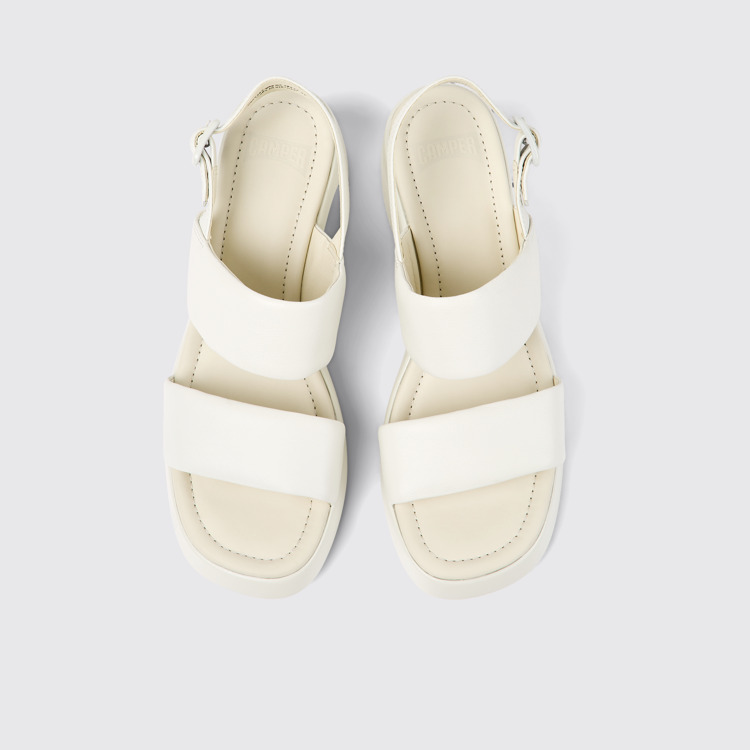 Overhead view of Kaah White leather sandals for women