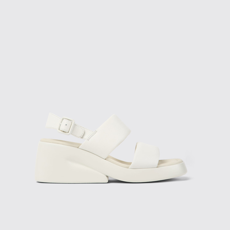 Side view of Kaah White leather sandals for women