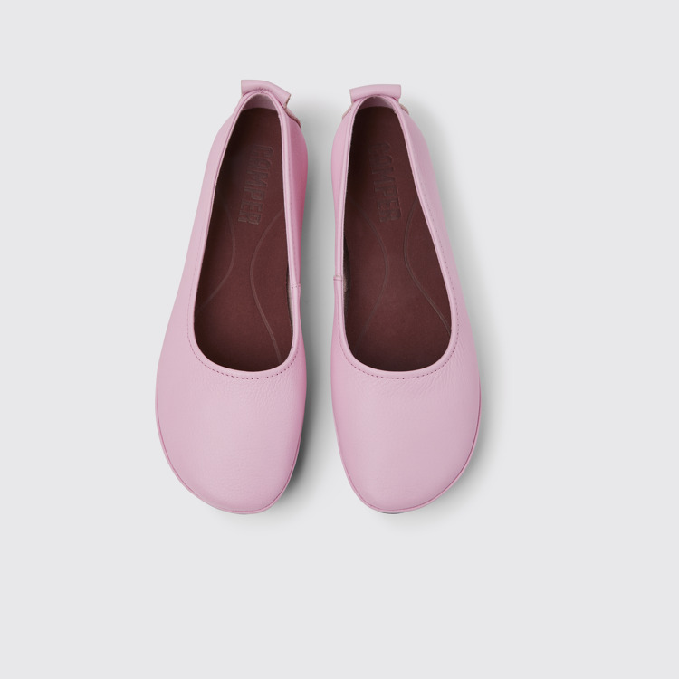 Overhead view of Right Pink leather shoes for women