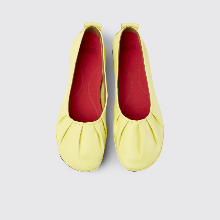 Overhead view of Right Yellow leather ballerina flats for women