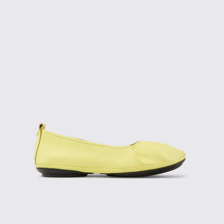 Side view of Right Yellow leather ballerina flats for women