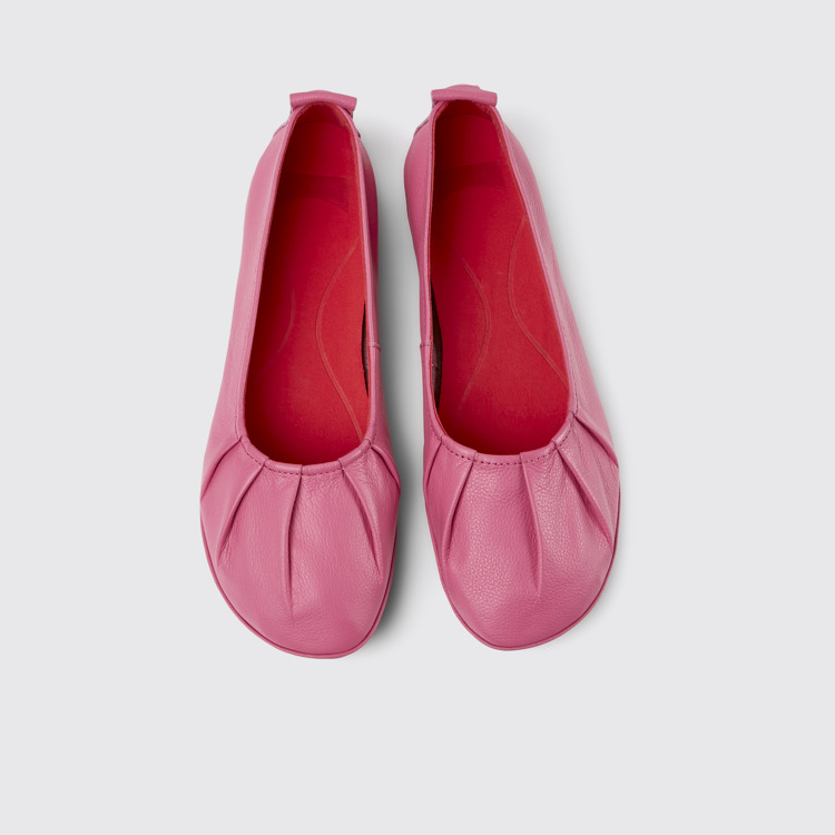 Overhead view of Right Pink leather ballerina flats for women