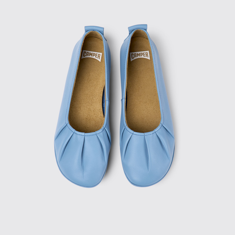 Overhead view of Right Blue leather ballerinas for women