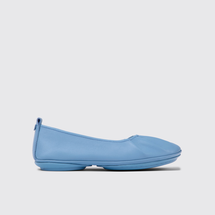 Side view of Right Blue leather ballerinas for women