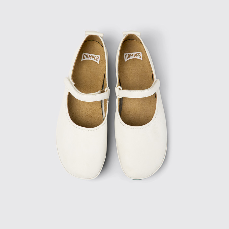 Overhead view of Right White leather ballerinas for women