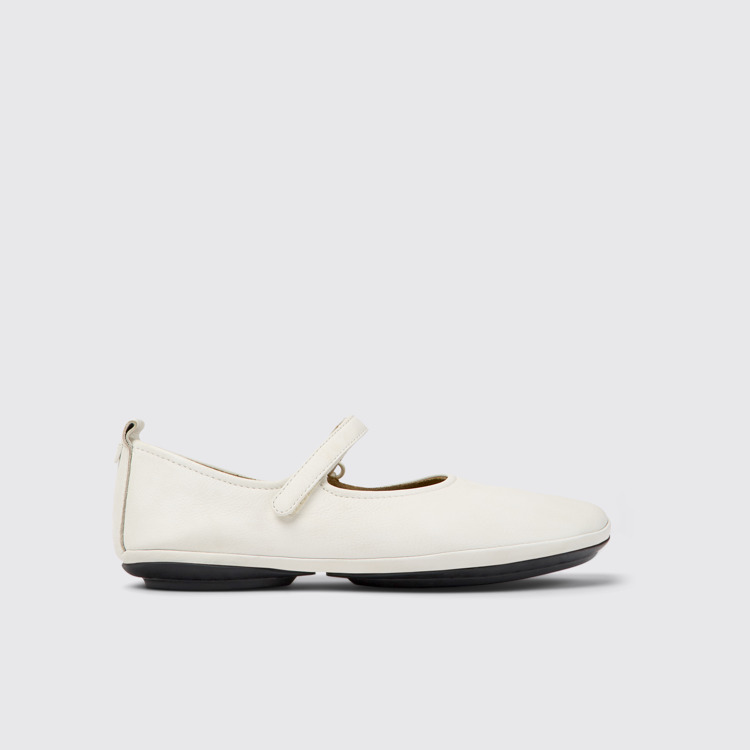 Side view of Right White leather ballerinas for women