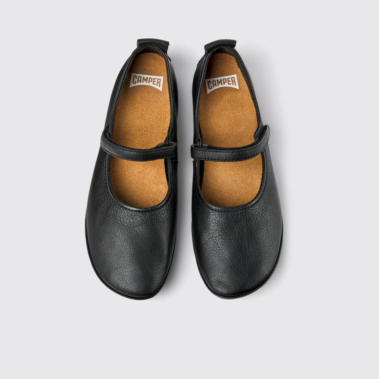 Overhead view of Right Black leather ballerinas for women