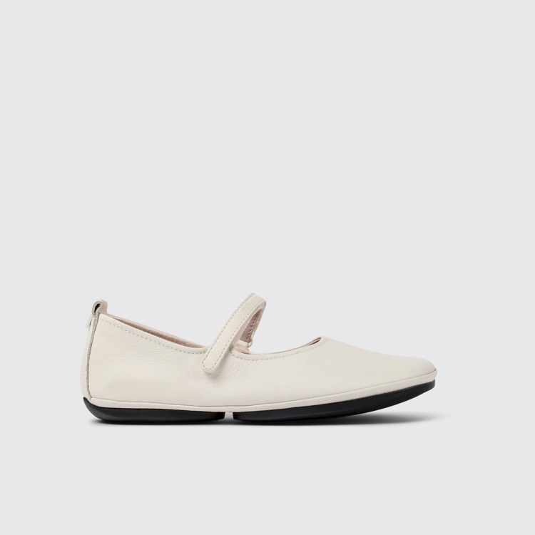 Side view of Right White Leather Women's Shoes.