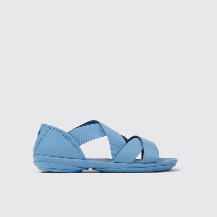 Side view of Right Blue leather sandals for women