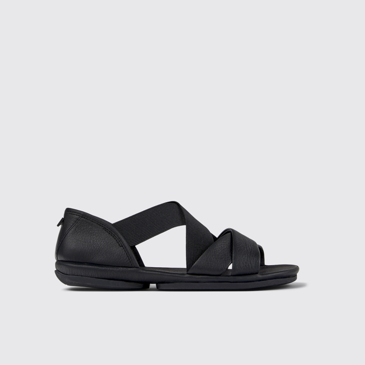 Side view of Right Black Leather Sandals for Women.