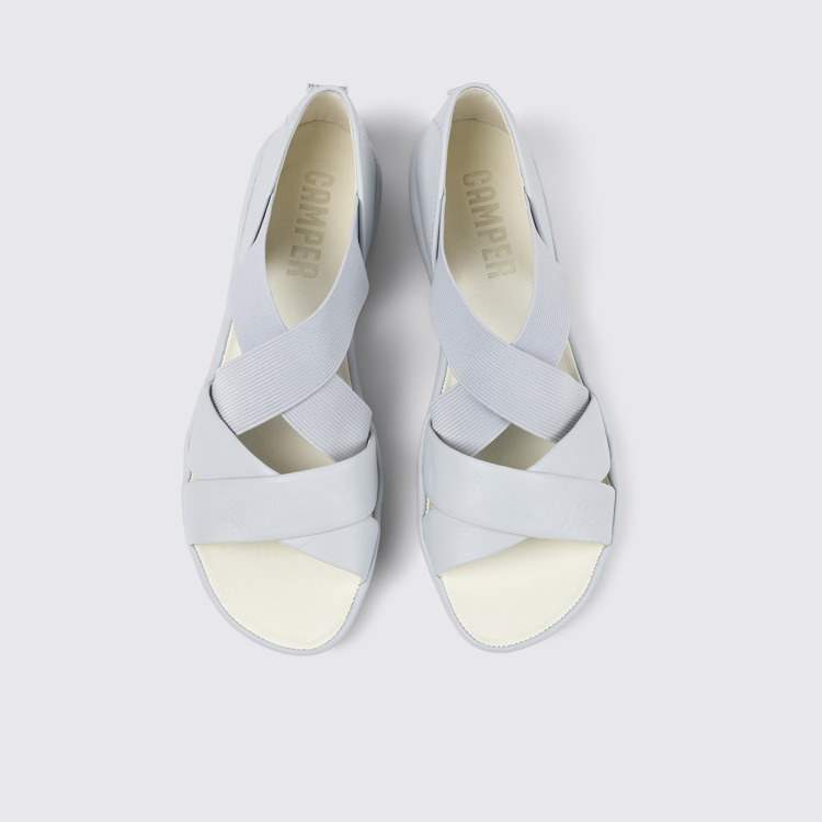 Overhead view of Right Gray Leather Cross-strap Sandal for Women