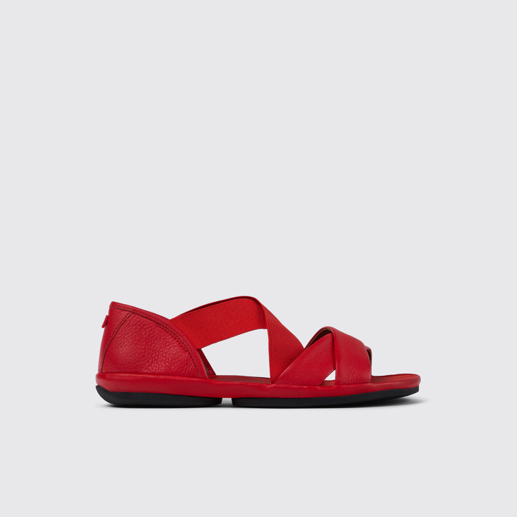 Side view of Right Red Leather Cross-strap Sandal for Women