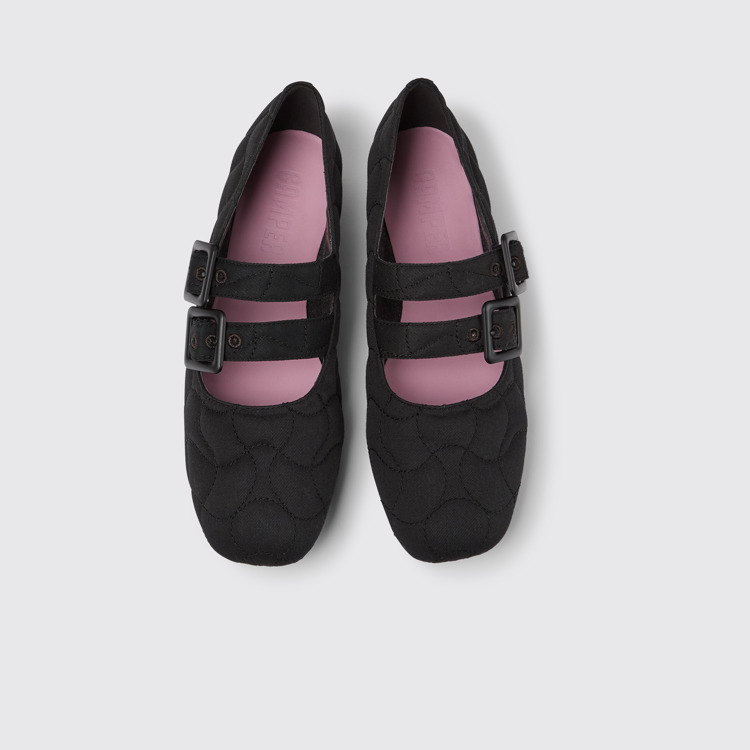 Overhead view of Casi Myra Black 100% recycled PET shoes for women