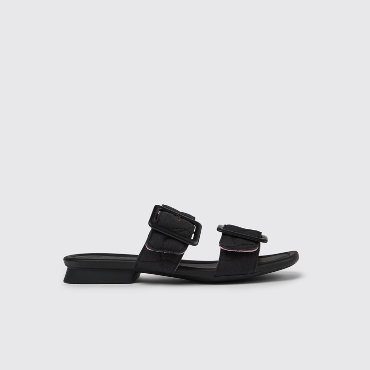 Side view of Casi Myra Black recycled PET sandals for women