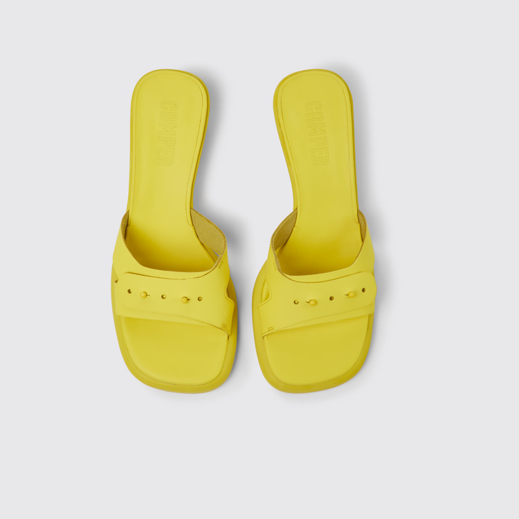 Overhead view of Dina Yellow leather sandals for women