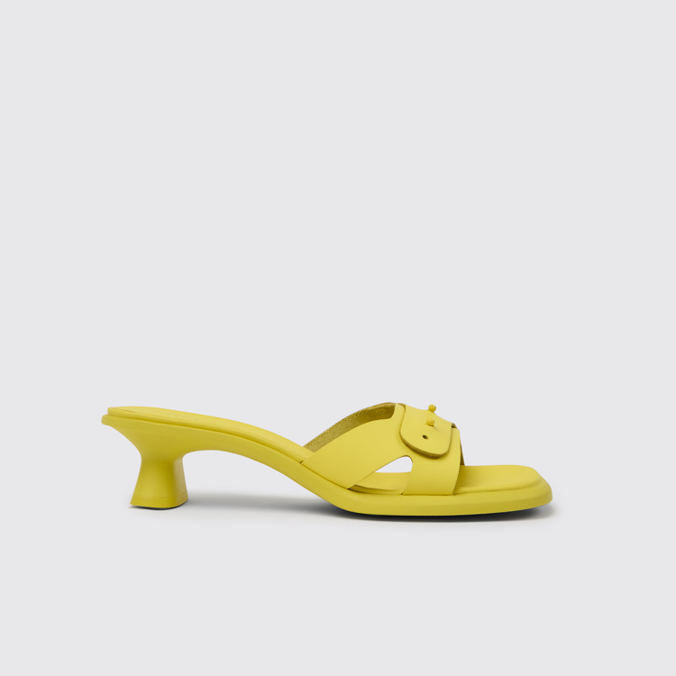 Side view of Dina Yellow leather sandals for women