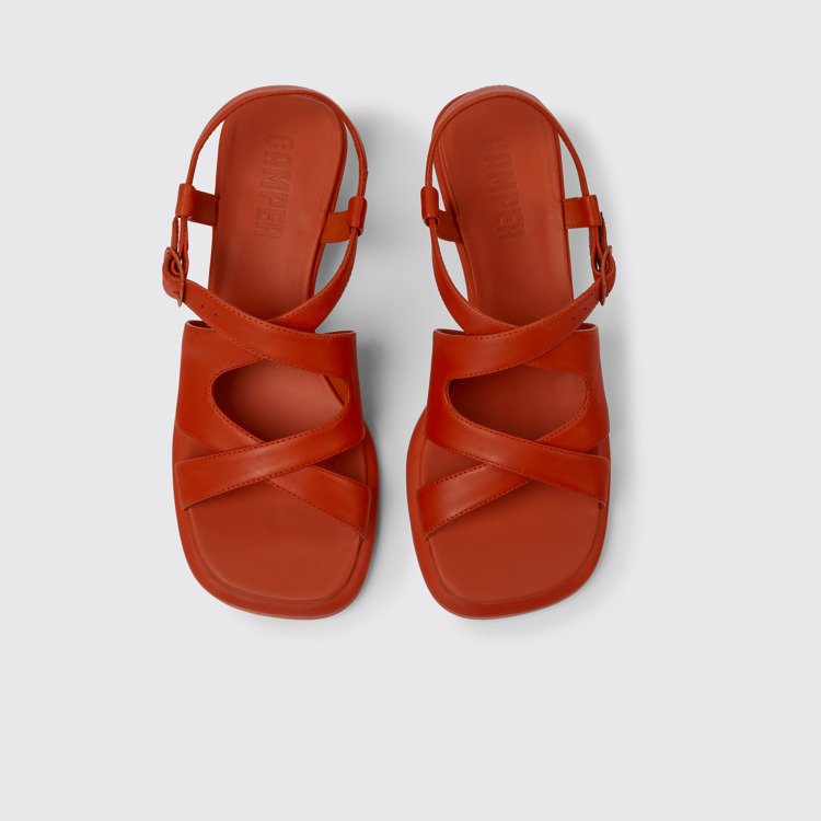 Overhead view of Dina Red leather sandals for women