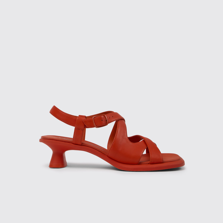 Side view of Dina Red leather sandals for women