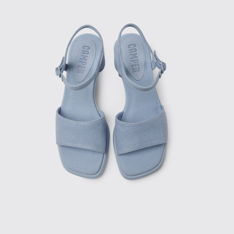 Overhead view of Meda Blue recycled hemp and cotton sandals for women